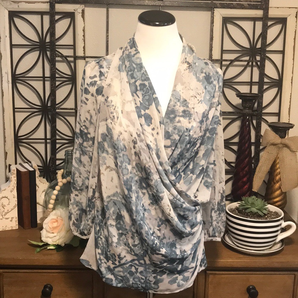 Talbots sheer faux wrap blouse